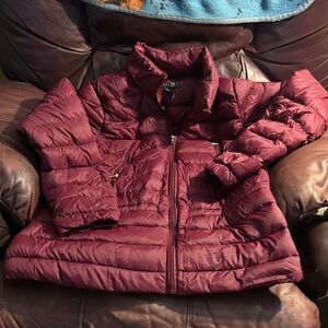 Lauren Ralph Lauren Puffer Jacket Full Zip Women's Size XL Maroon 20% Down
